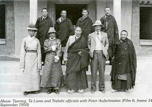 
Tsarong, Ta Lama and Trabshi officials with Peter Aufschnaiter September 1950 - Peter Aufschnaiter Eight Years in Tibet book
